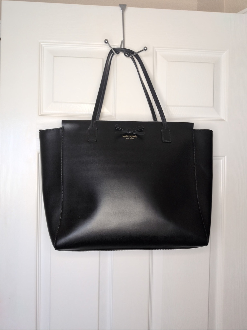 kate spade Black Leather Tote with Bow Detail